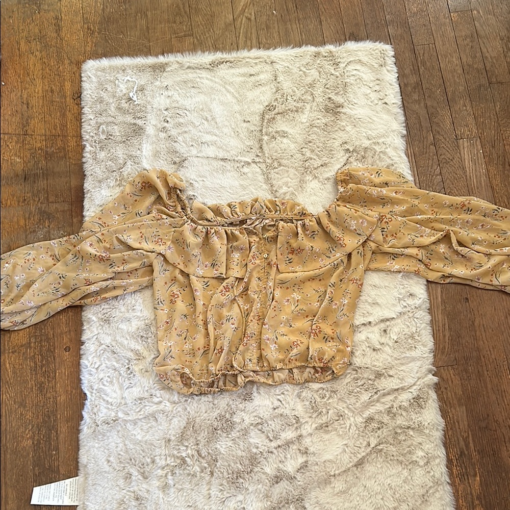 Hollister Tan Puff Sleeve Crop Blouse